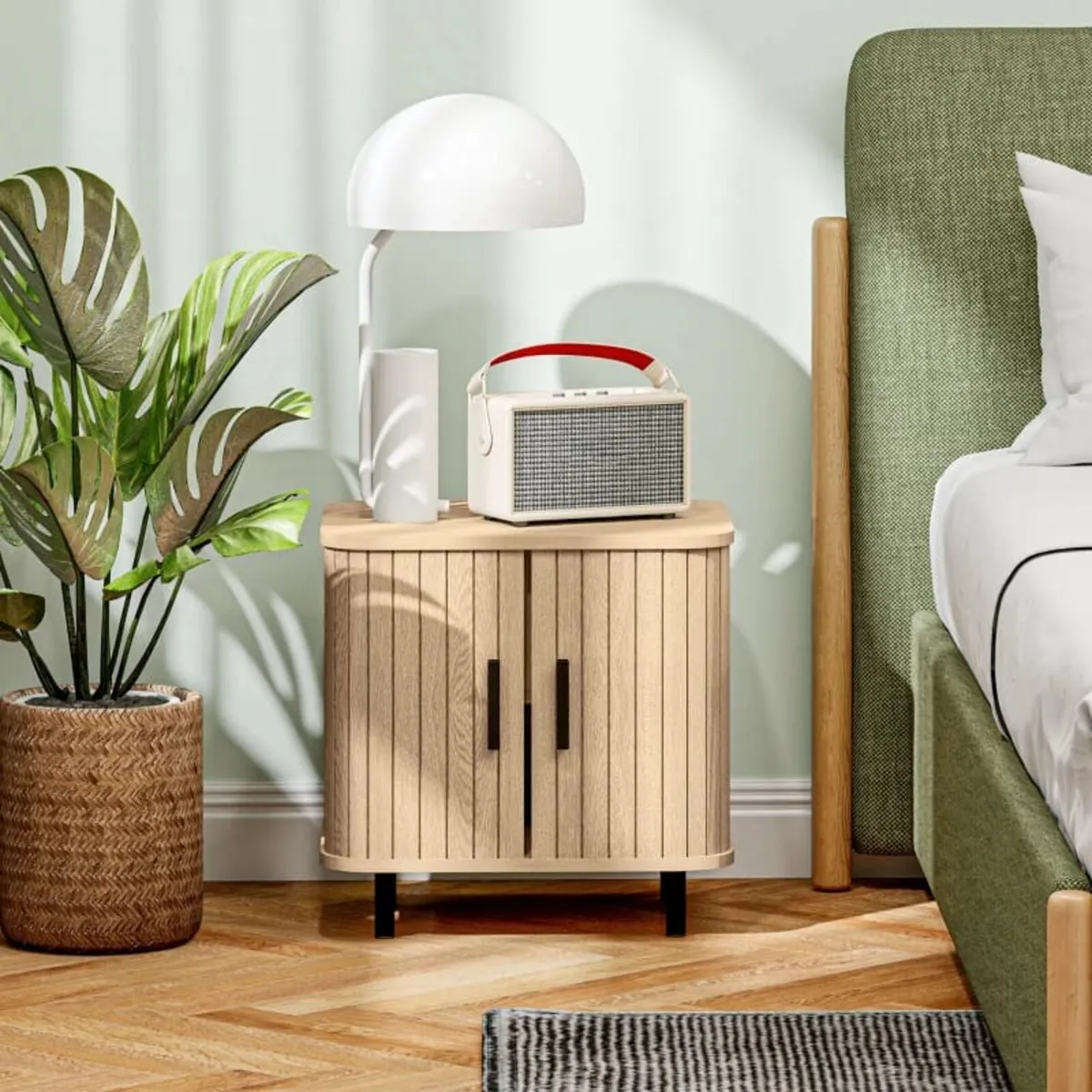 Bedside Table, Nordic Side Table with Roller Shutt - Image 1