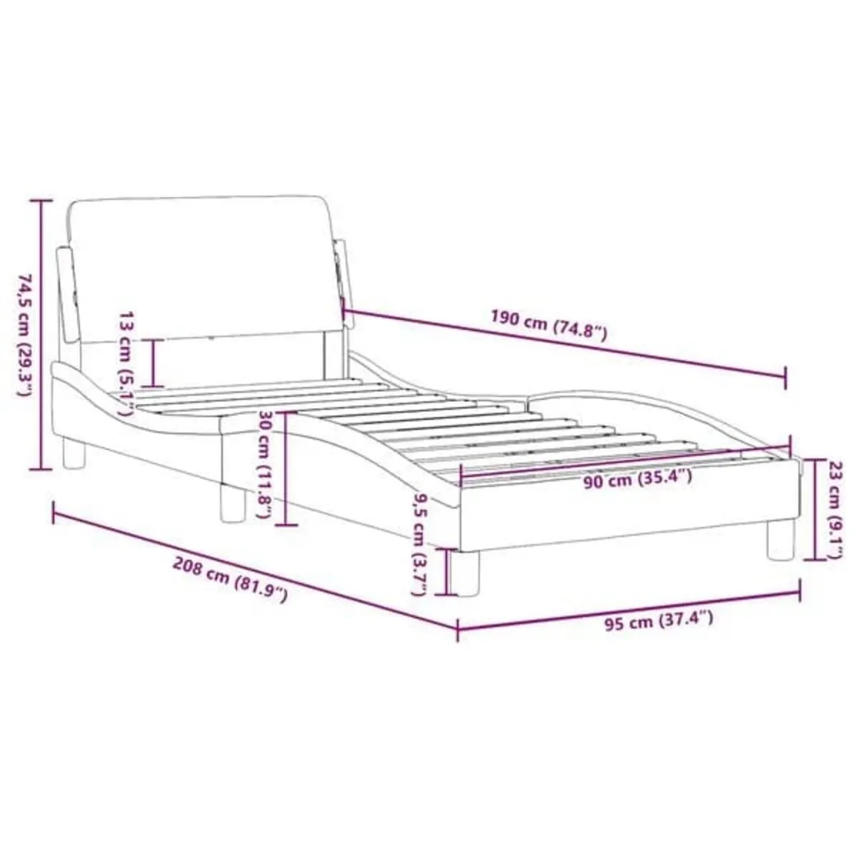 Bed Frame "Dover" Black 90x190 cm Single Faux Leat - Image 3