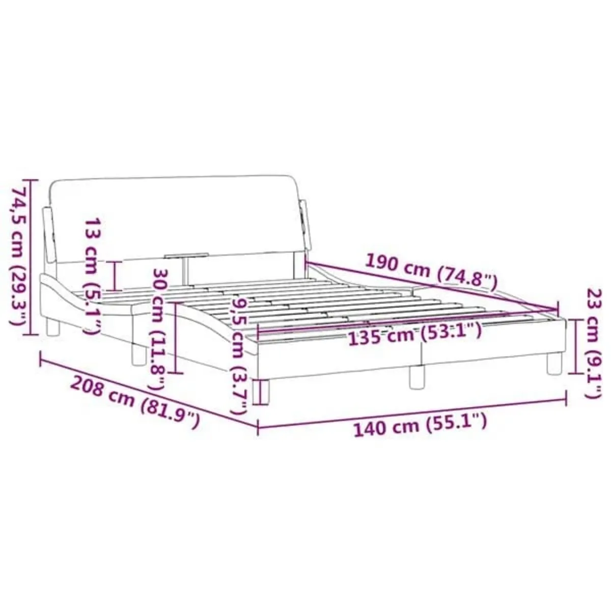 Bed Frame "Dover" Black 135x190 cm Double Faux Lea - Image 2