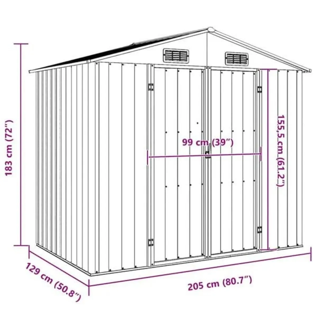 Garden Shed Anthracite 205x129x183 cm Galvanised S - Image 2