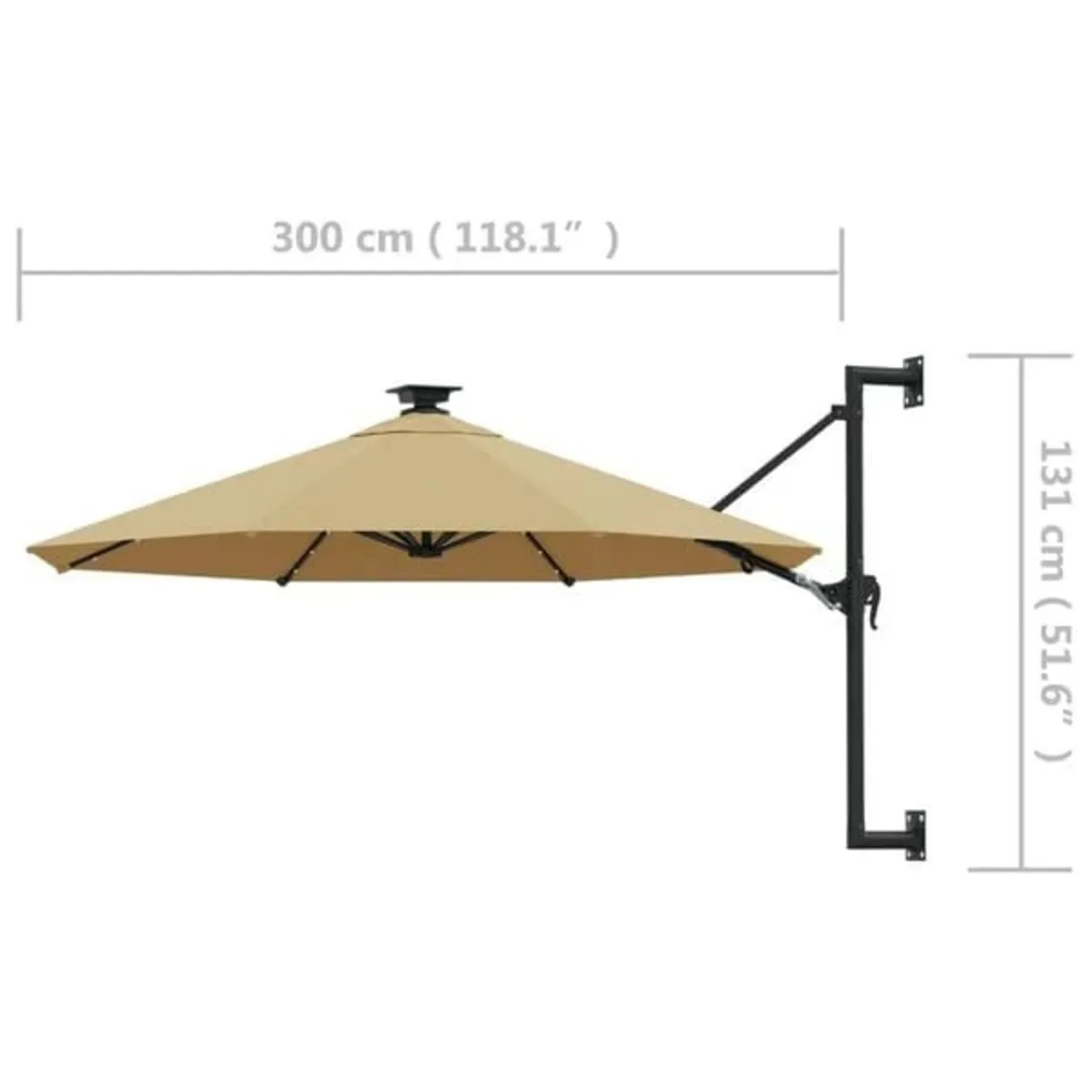 Wall-mounted Garden Parasol with LEDs 300 cm Taupe - Image 3