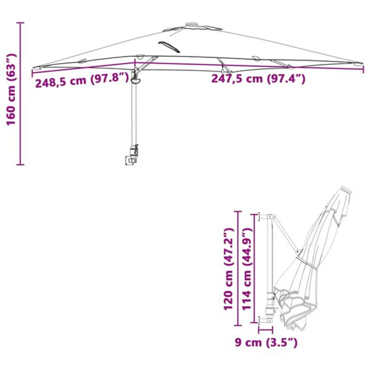 Garden Parasol Taupe 248.5 x 247.5 x 160 cm Polyes - Image 3