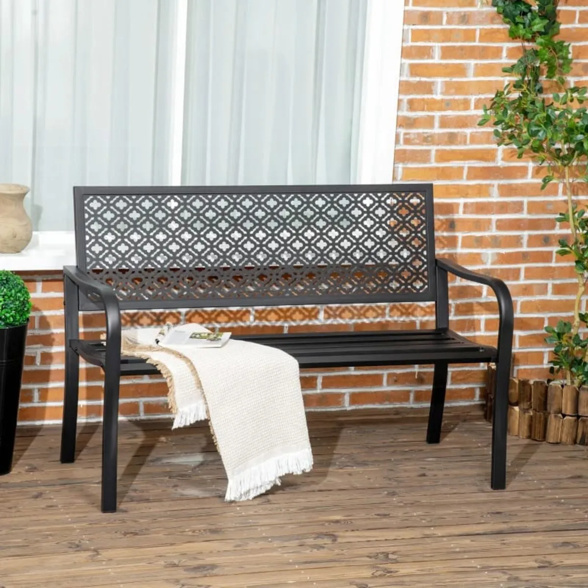 Garden bench outdoor steel garden bench with flora - Image 2