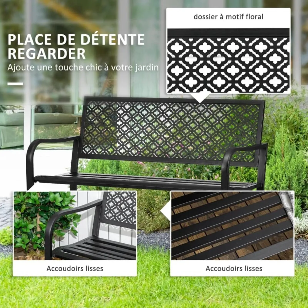 Garden bench outdoor steel garden bench with flora - Image 3