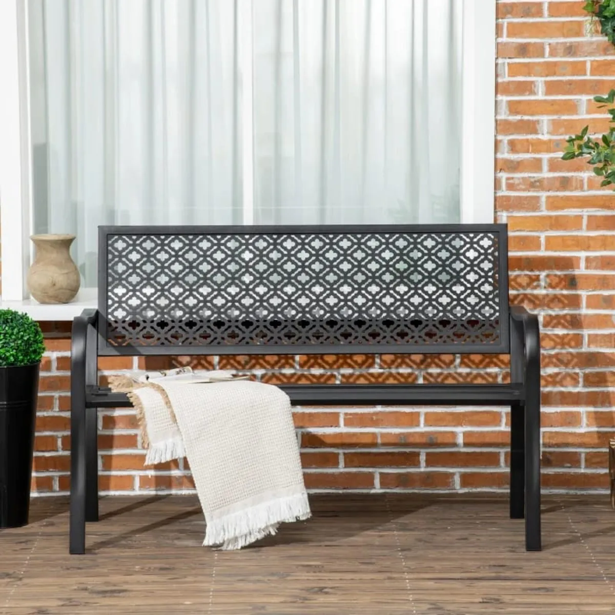 Garden bench outdoor steel garden bench with flora - Image 4