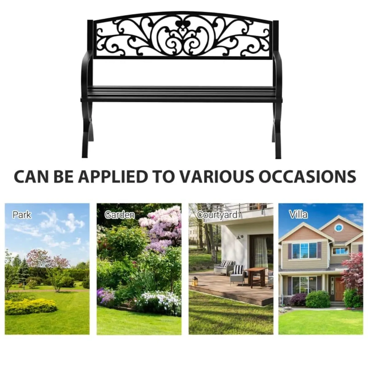 2 Seater Metal Garden Bench Garden Park Porch Chai - Image 4