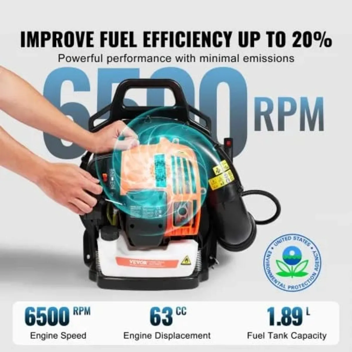 Backpack Leaf Blower, 63CC 2-Cycle Gas Leaf Blower - Image 3