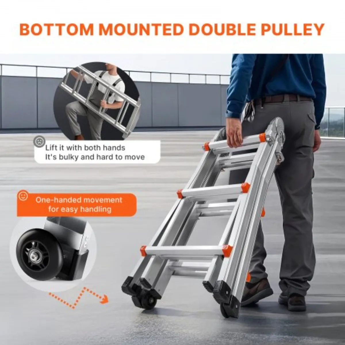 9.5 FT Compact Aluminum Extension Ladder, Multi-Fu - Image 2