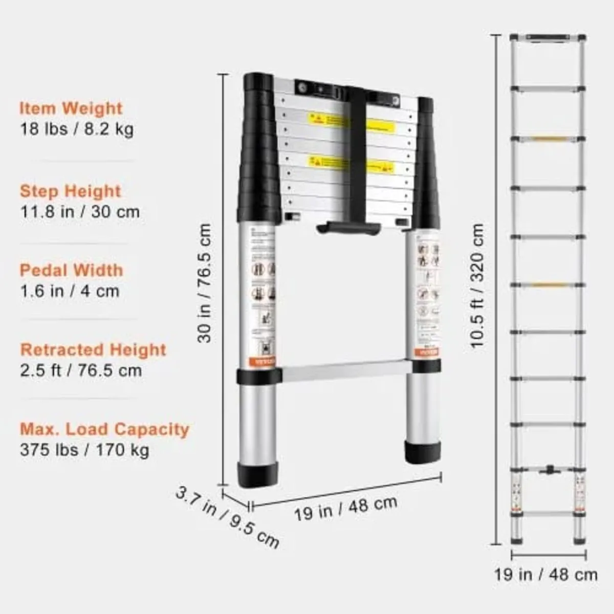 Telescoping Ladder, 320 cm Aluminum One-button Ret - Image 4