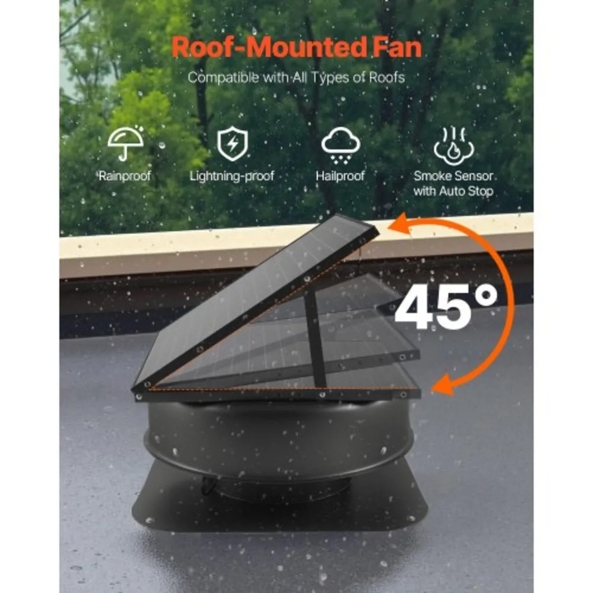 Roof Attic Exhaust Fan, 42W Smart Solar Roof Venti - Image 3