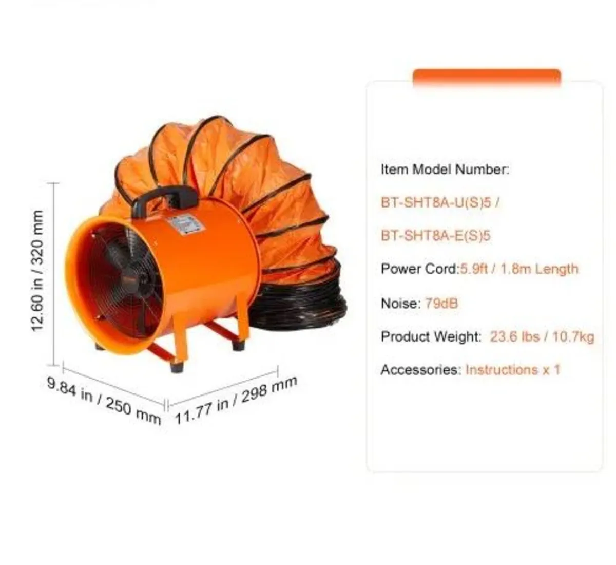 Portable Ventilator, 203.2mm Heavy Duty Cylinder F - Image 4