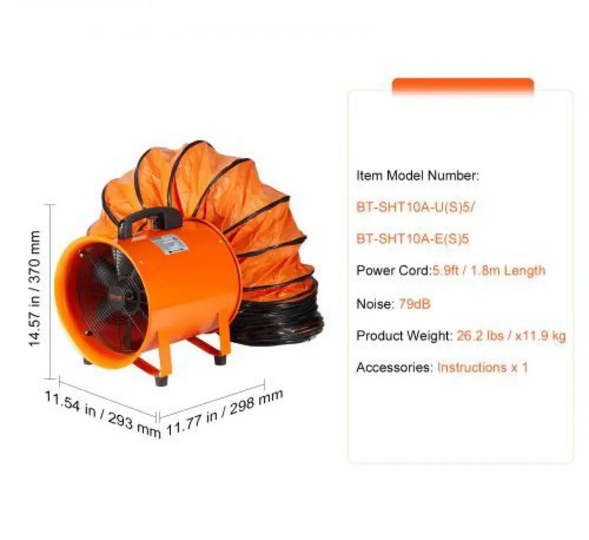 Portable Ventilator, 254mm Heavy Duty Cylinder Fan - Image 2