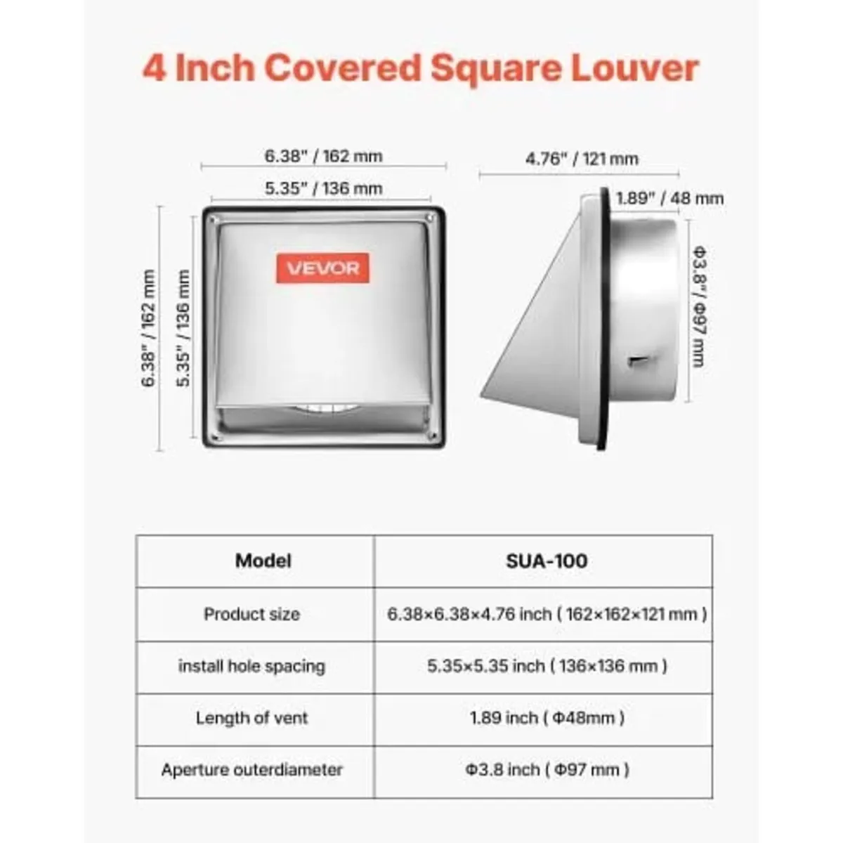 97mm External Extractor Wall Vent Cover, Square AC - Image 3
