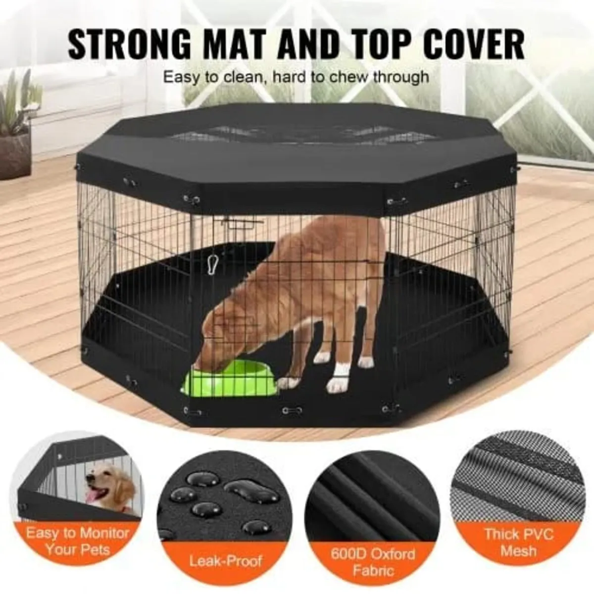 Dog Playpen, 8 Pcs 30"H x 24"W Panels Foldable Met - Image 2