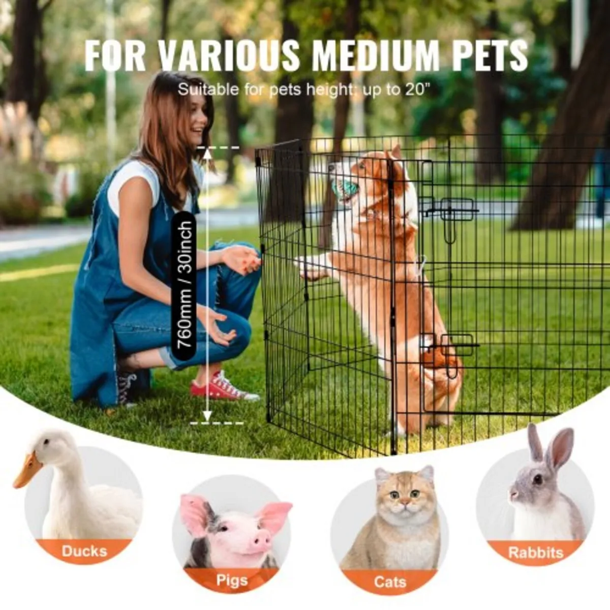 Dog Playpen, 8 Pcs 30"H x 24"W Panels Foldable Met - Image 3