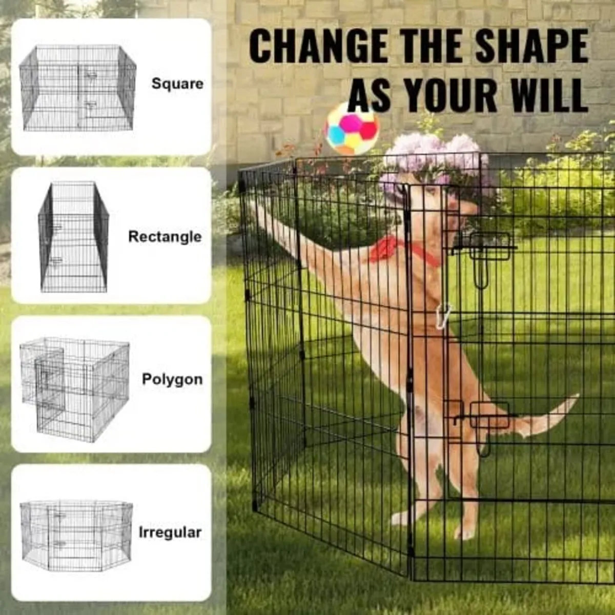 Dog Playpen, 8 Pcs 30"H x 24"W Panels Foldable Met - Image 4