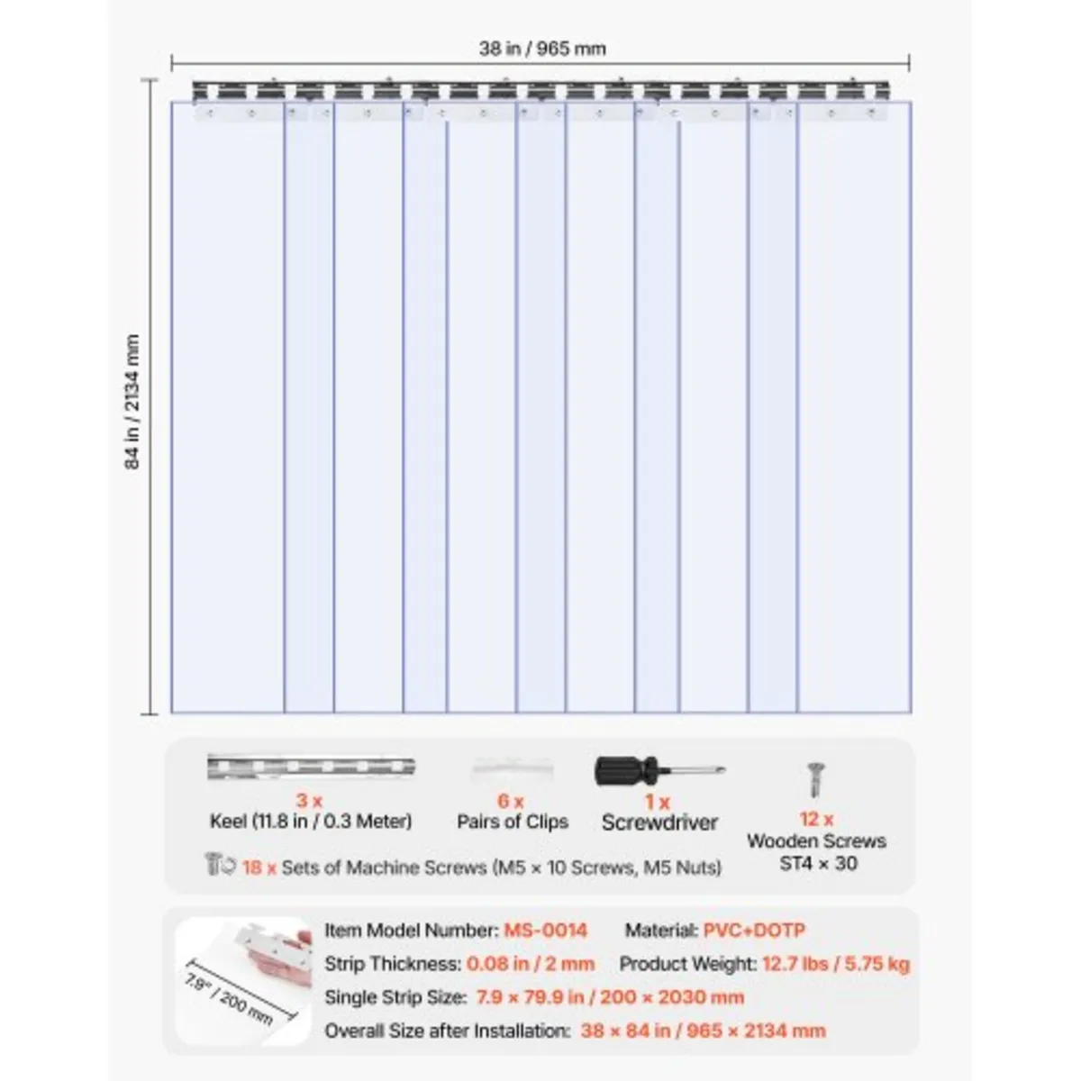 PVC Strip Curtain, 2.1 m Height x 0.96 m Width x 2 - Image 3