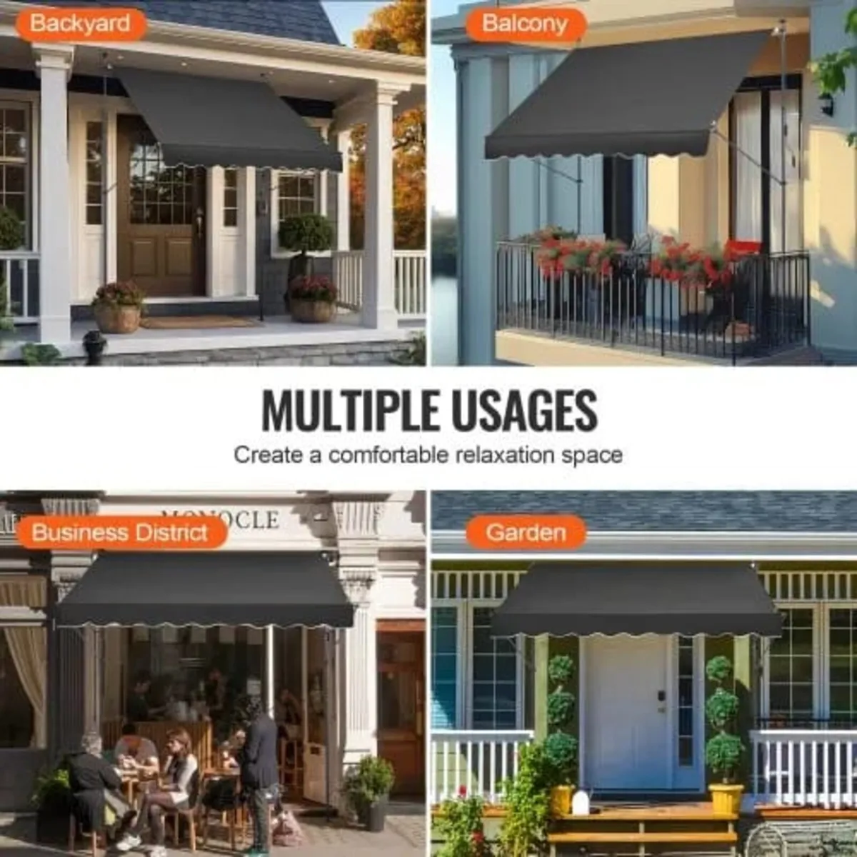 98 x 47" Patio Awning Retractable, Awning Sunshade - Image 4