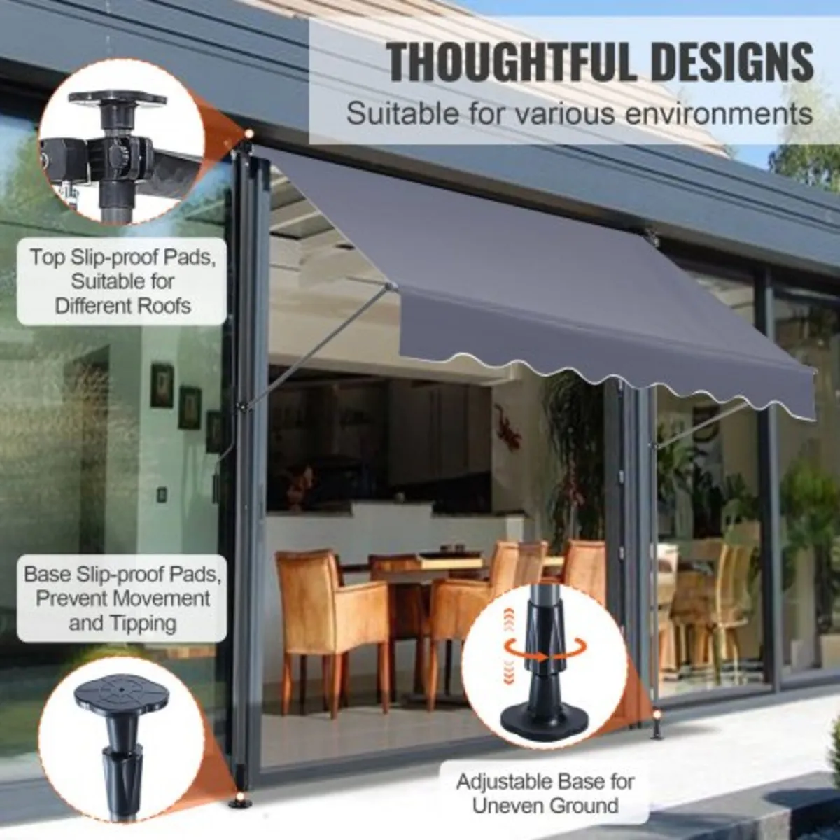 Retractable Awning, 78" Outdoor Retractable Patio - Image 3