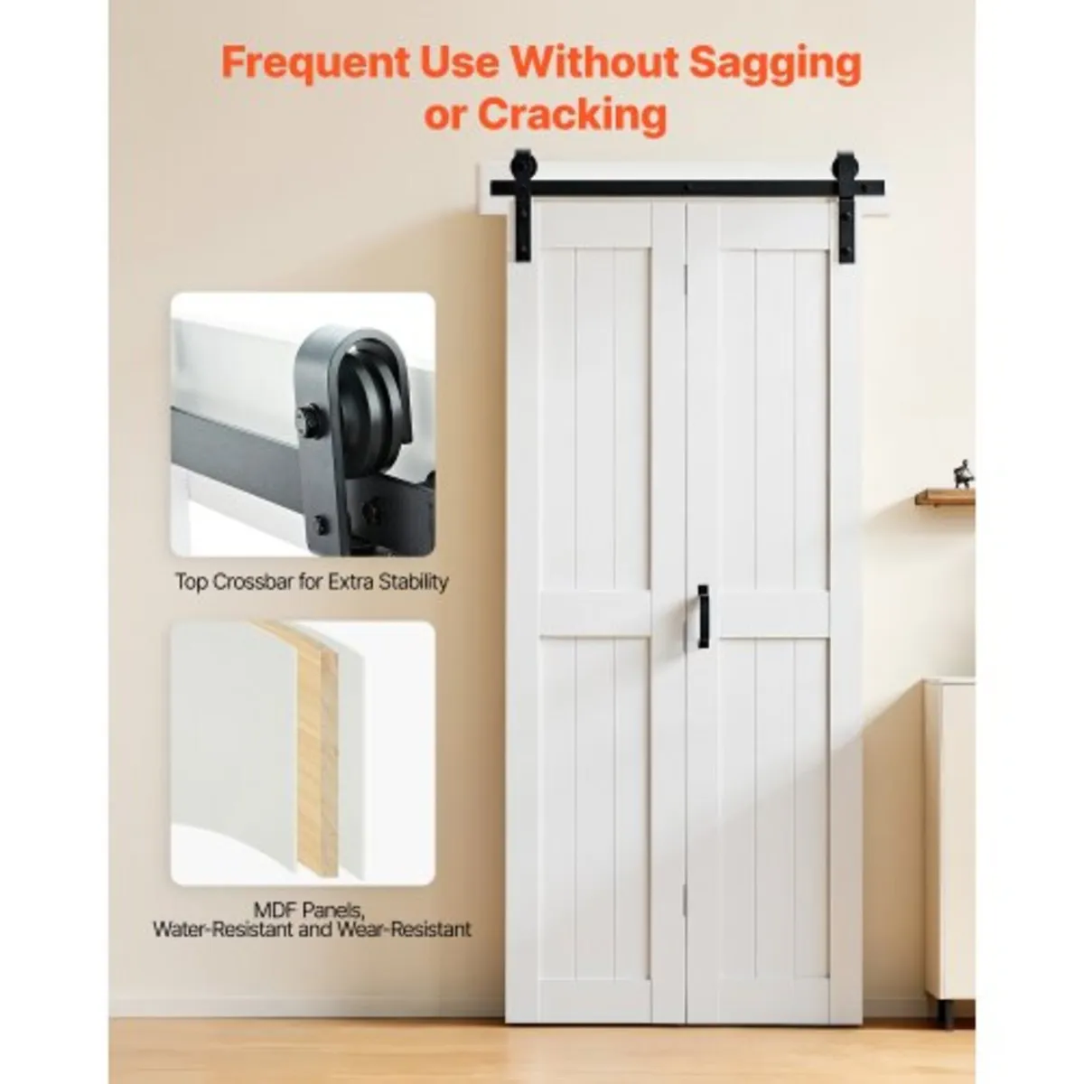 Bifold Barn Door, 914 x 2134 mm, MDF Bi-Fold Slidi - Image 3