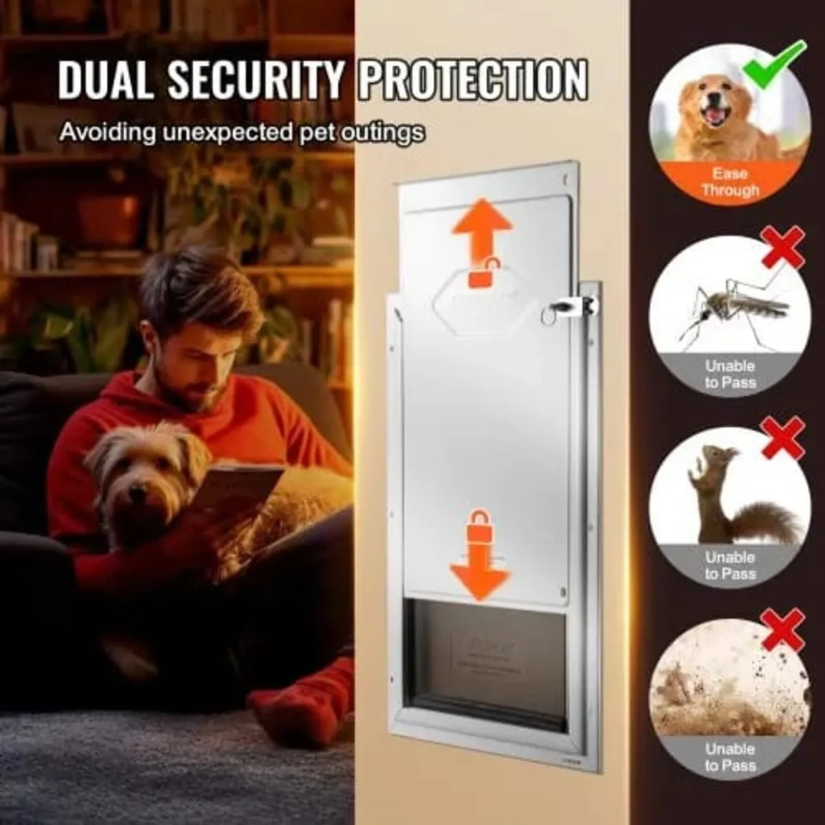 Pet Door, 13.27" x 20.04" Aluminum Frame with Lock - Image 4