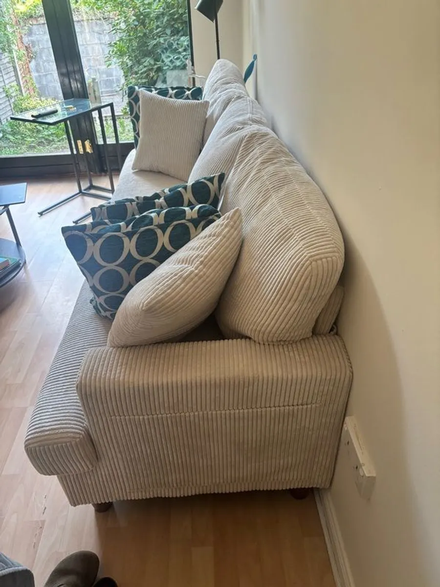 Beige Corduroy 3-Seater Sofa - Image 2