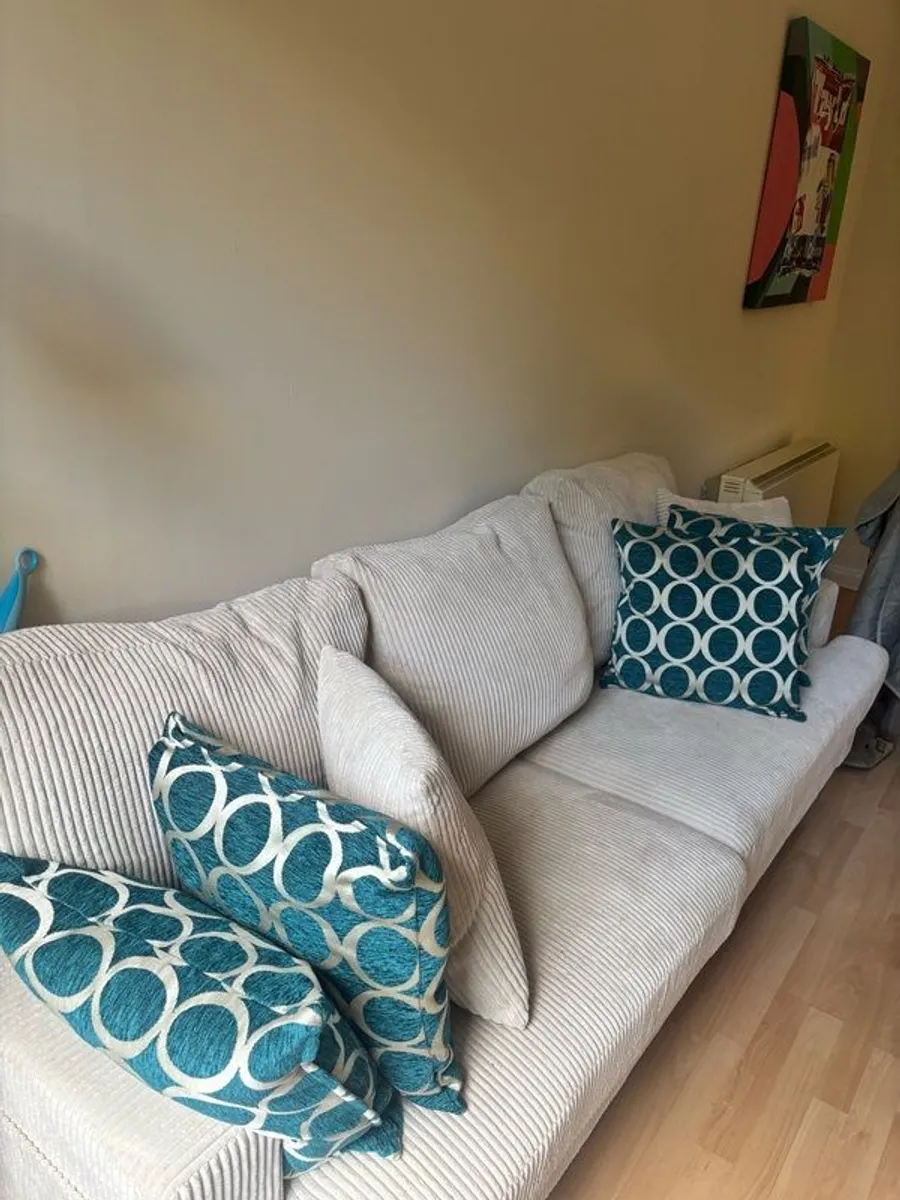 Beige Corduroy 3-Seater Sofa - Image 3