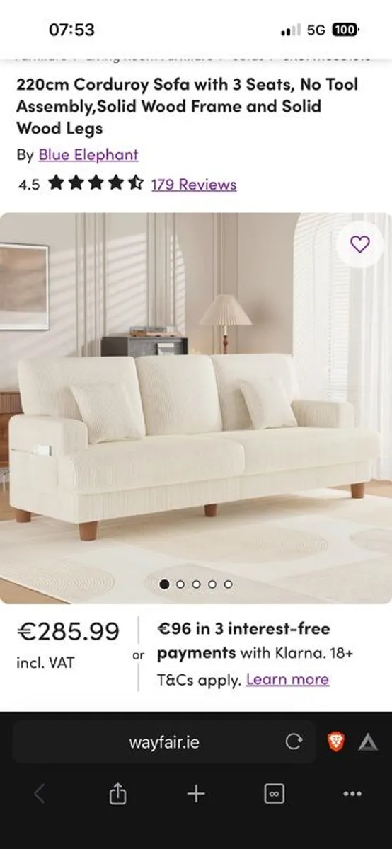 Beige Corduroy 3-Seater Sofa - Image 4