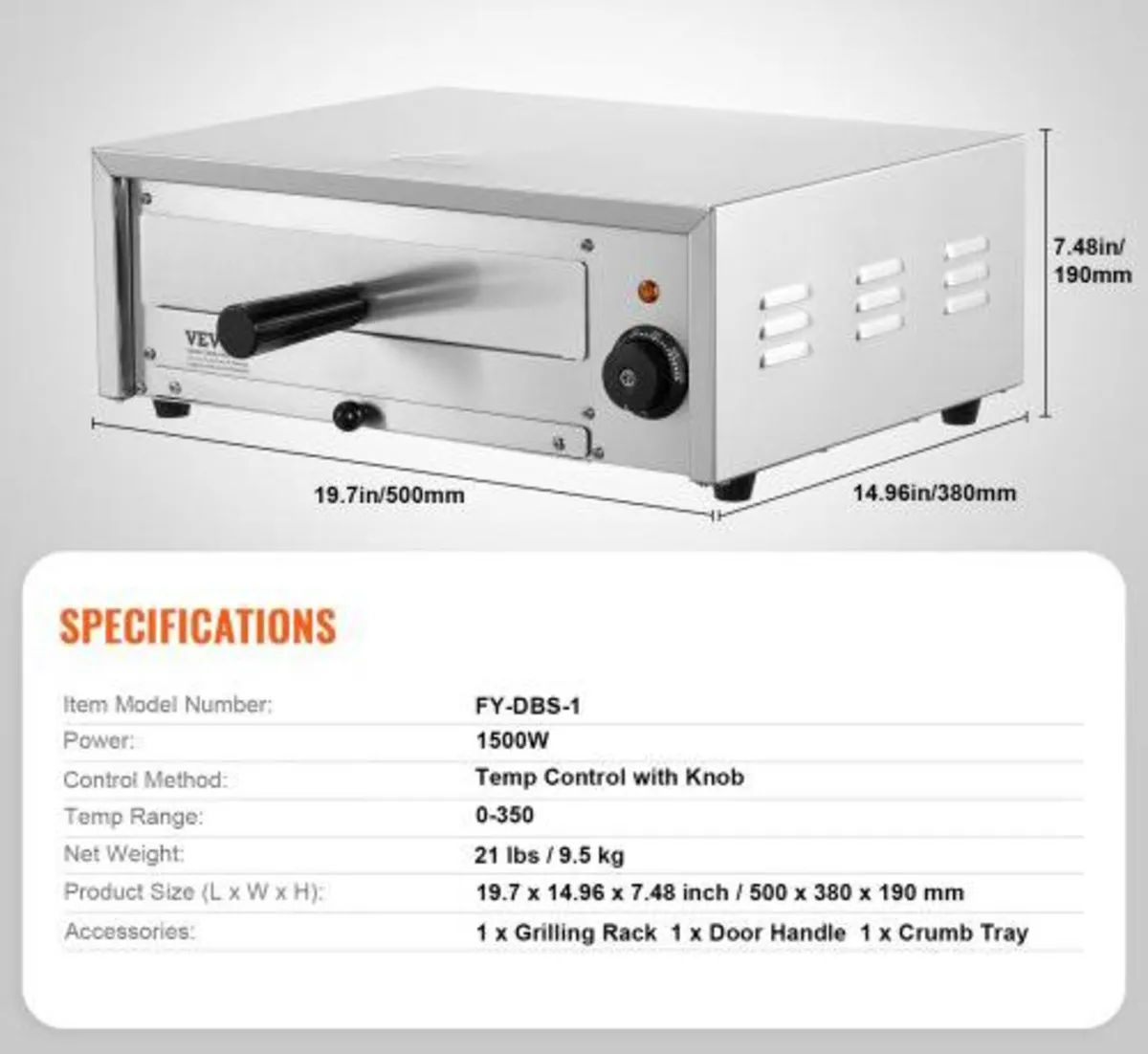 Countertop Electric Pizza Oven, 12-inch, 1500W, 0- - Image 4
