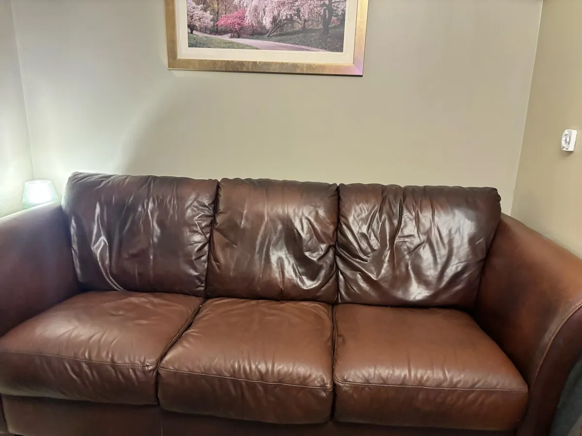 Brown 3 Seater leather couch - Image 2