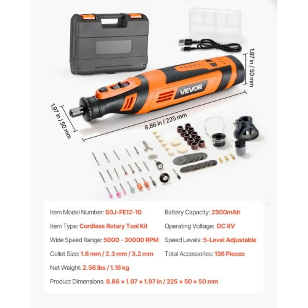 136-Piece Cordless Rotary Tool Kit, DC8V Portable - Image 3