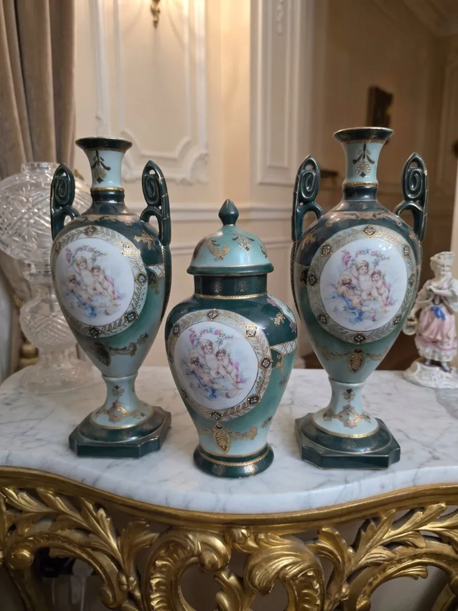Tall antique porcelain Limoges garniture - Image 1