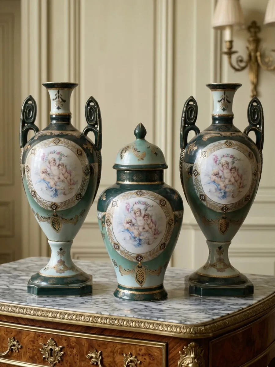 Tall antique porcelain Limoges garniture - Image 3