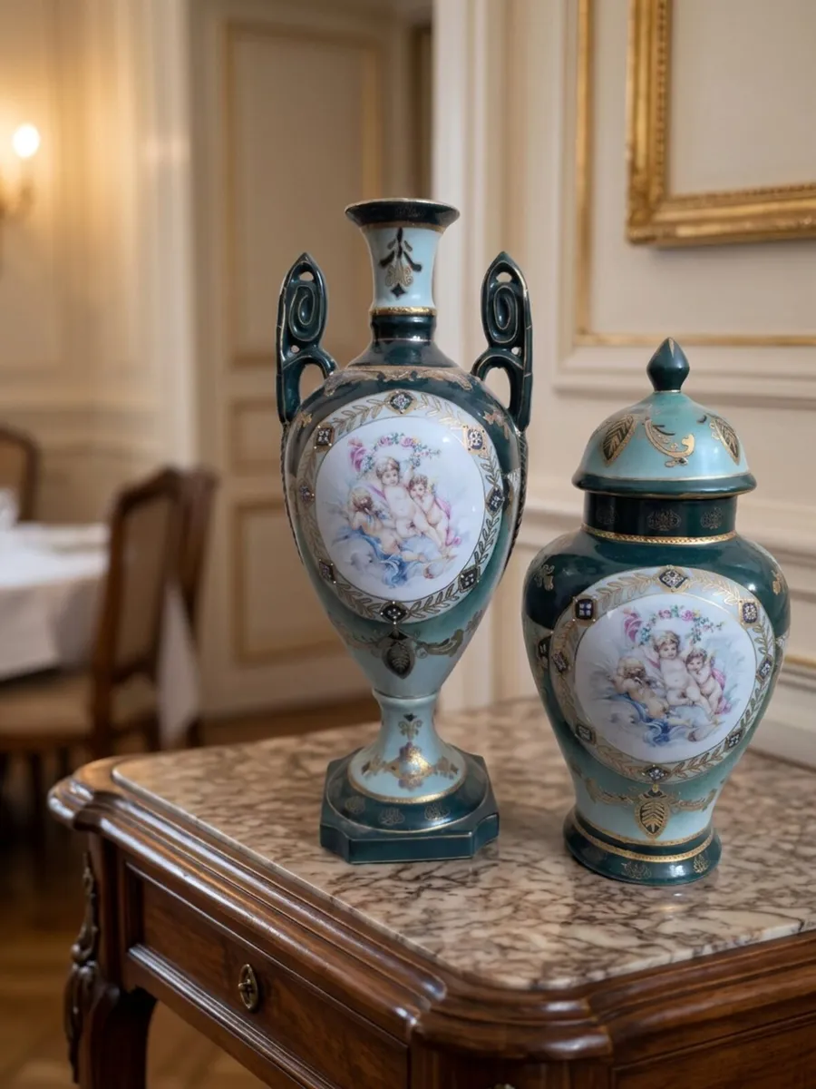Tall antique porcelain Limoges garniture - Image 4
