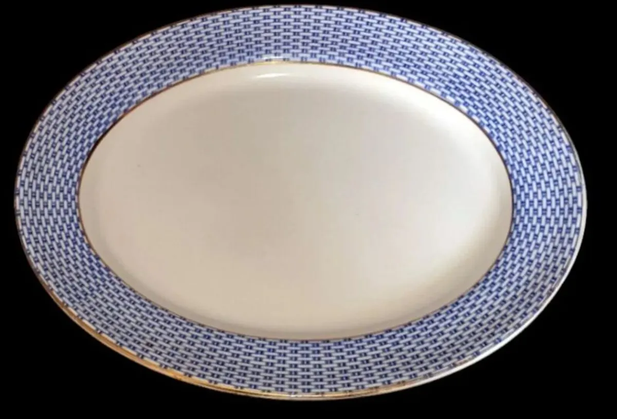 Antique Soho Pottery "Montauban" Blue Basket-Weave - Image 2