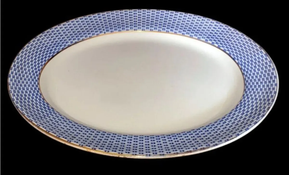 Antique Soho Pottery "Montauban" Blue Basket-Weave - Image 3