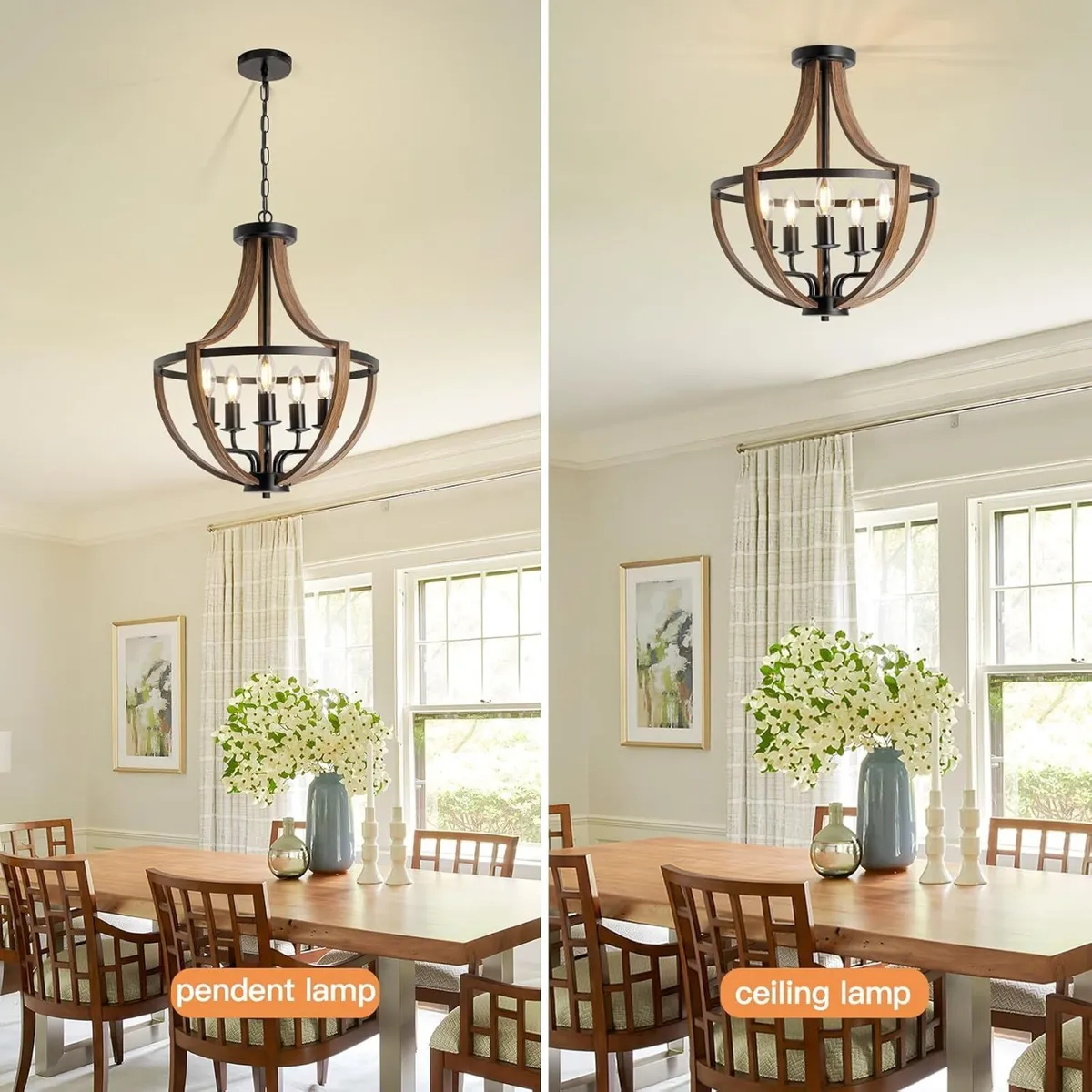 Rustic Industrial 5-Light Flush Mount Chandelier - Image 3