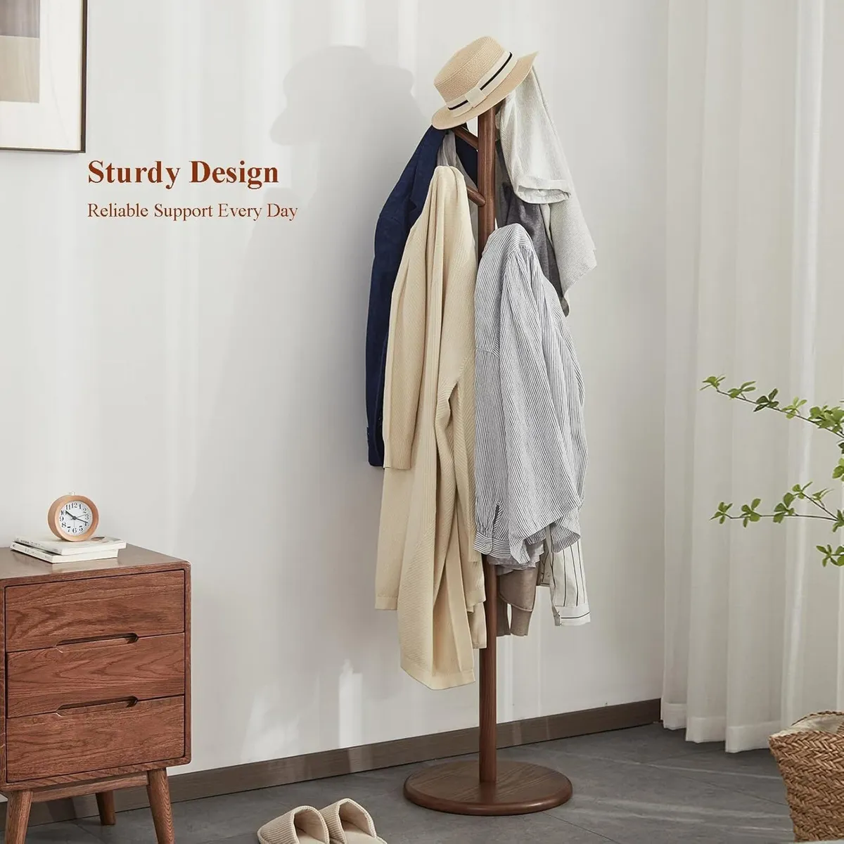 Solid Wood Coat Rack Freestanding 6 Hooks - Image 3
