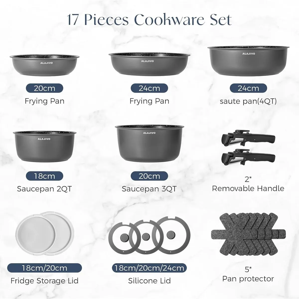 Non Stick Pots and Pans Set Induction Hob (17 - Image 2