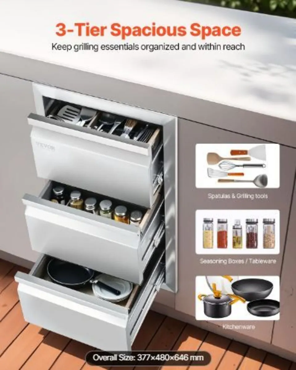201 Stainless Steel Triple Access Drawer Outdoor - Image 1