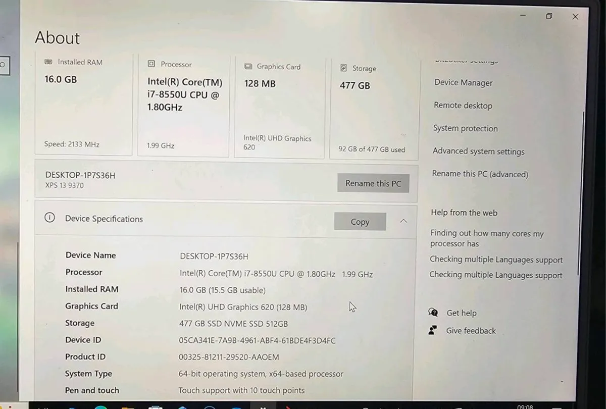 Dell XPS 9370–i7,16GB RAM,512GB NVMe SSD,4k,touchs - Image 3