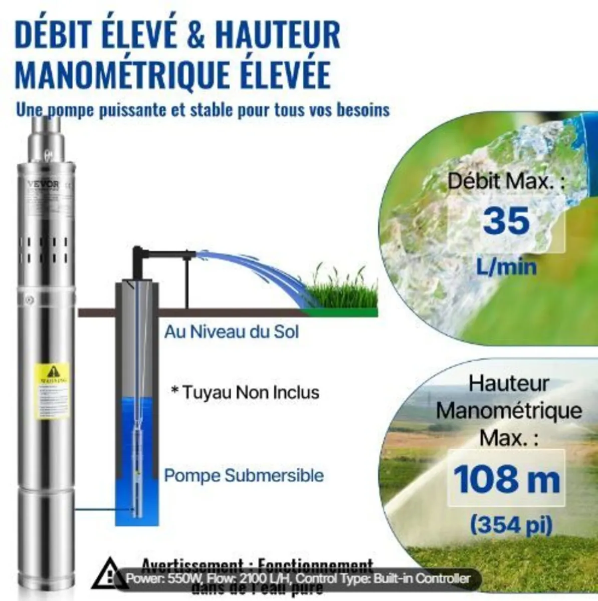 Deep Well Submersible Pump, 550W - Image 3