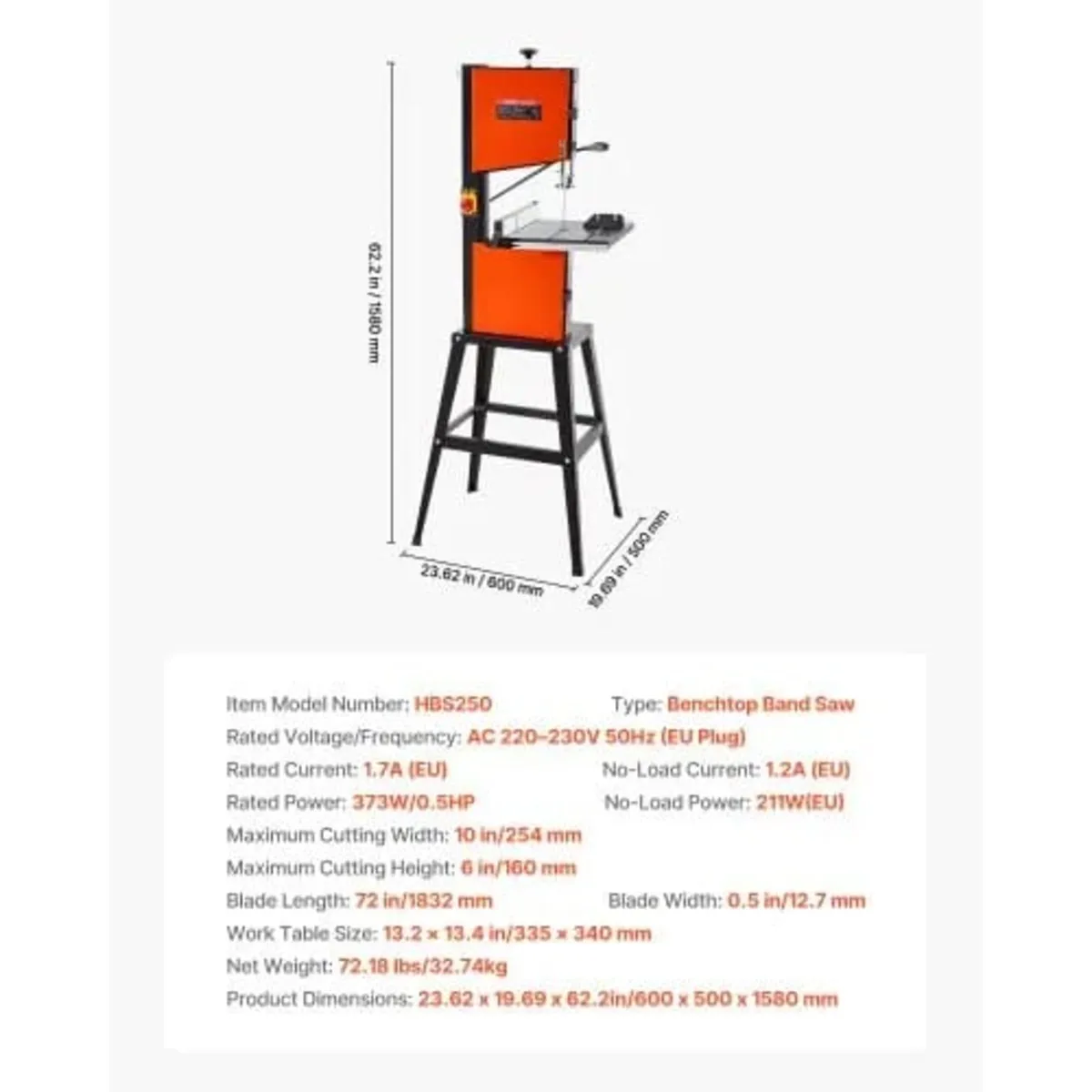 Band Saw with Stand, 254 mm, Two-Speed Benchtop Ba - Image 3