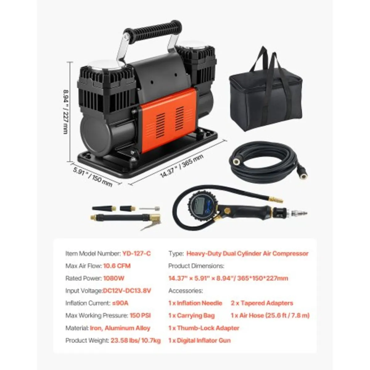 Dual-Cylinder Heavy Duty Air Compressor, 300 L/min - Image 3