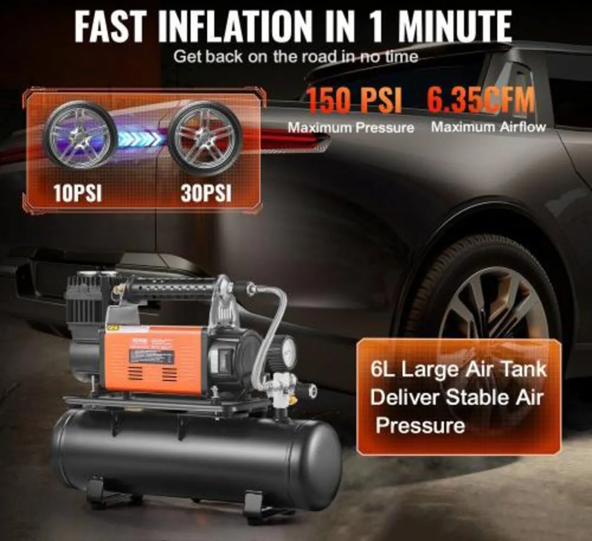 12V Heavy Duty Air Compressor with 6L Tank Kit, 6. - Image 3