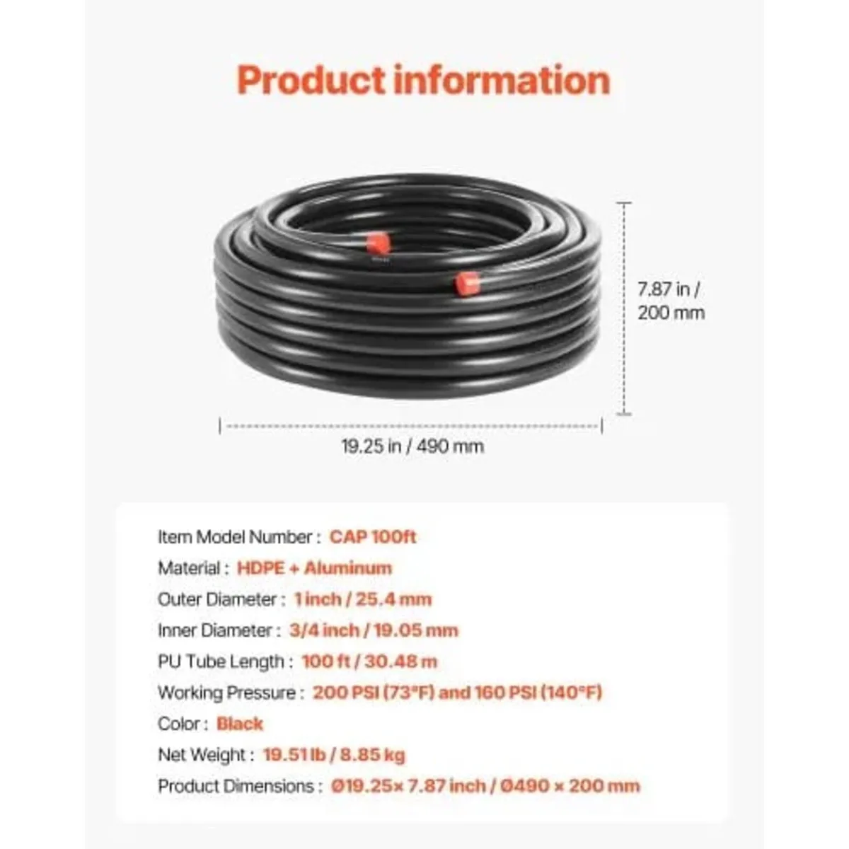 Air Compressor Line Kit, 100FT x 3/4", HDPE-Alumin - Image 2