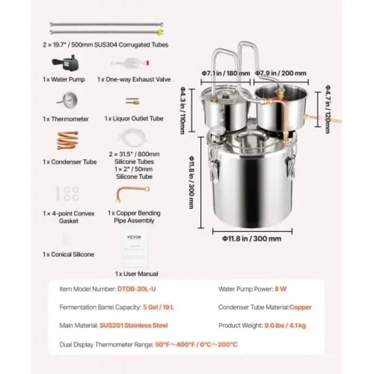 Alcohol Still, 5 Gal / 19 L Stainless Steel Water - Image 3