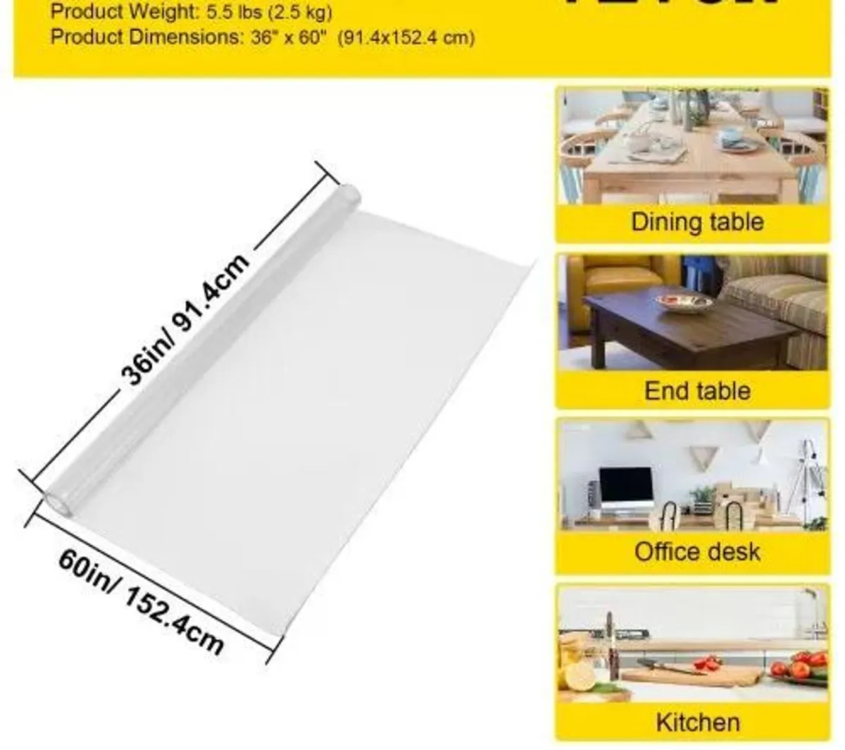 Plastic Table Cover, 36 x 54 Inch 1.5 mm Thick Cle - Image 2