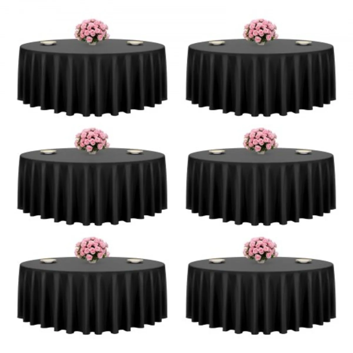 Black Round Tablecloths 6 Pack, 120 Inches in Diam - Image 1