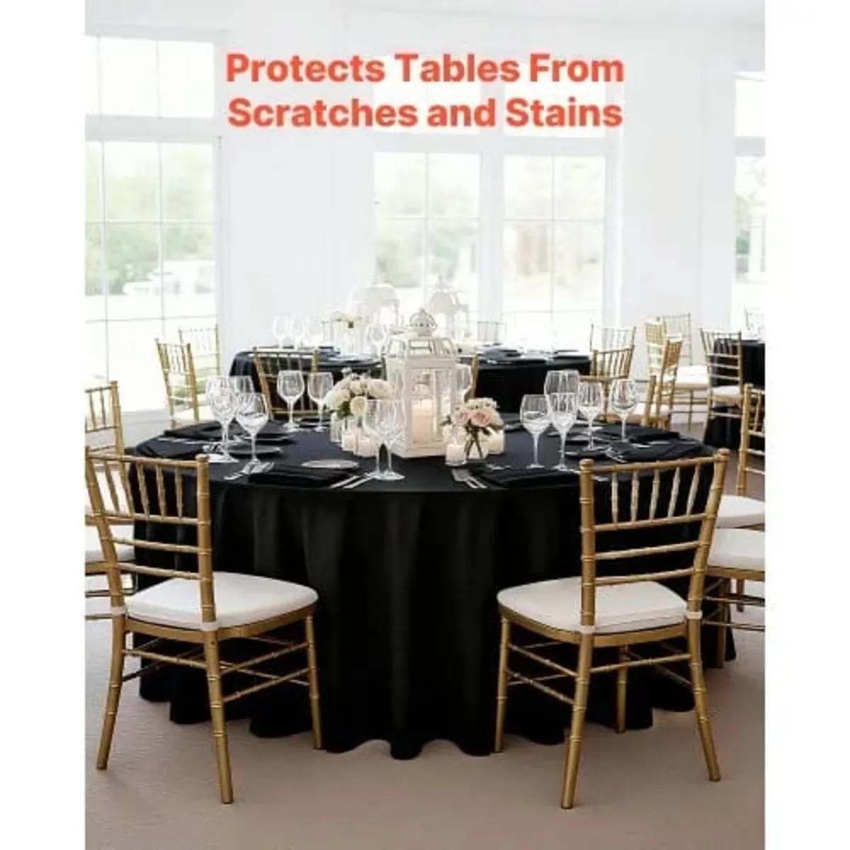 Black Round Tablecloths 6 Pack, 120 Inches in Diam - Image 2